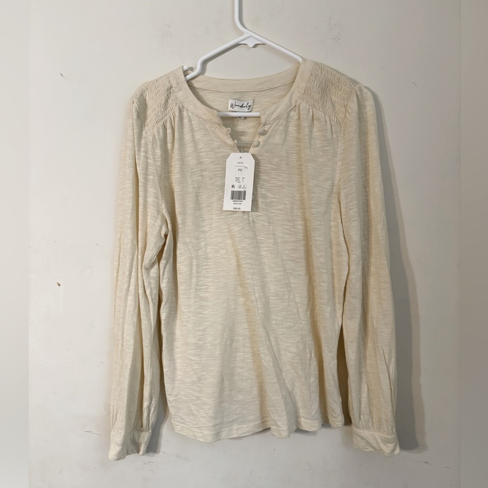 Wonderly Women's Peasant Top PS  BEIGE NWT